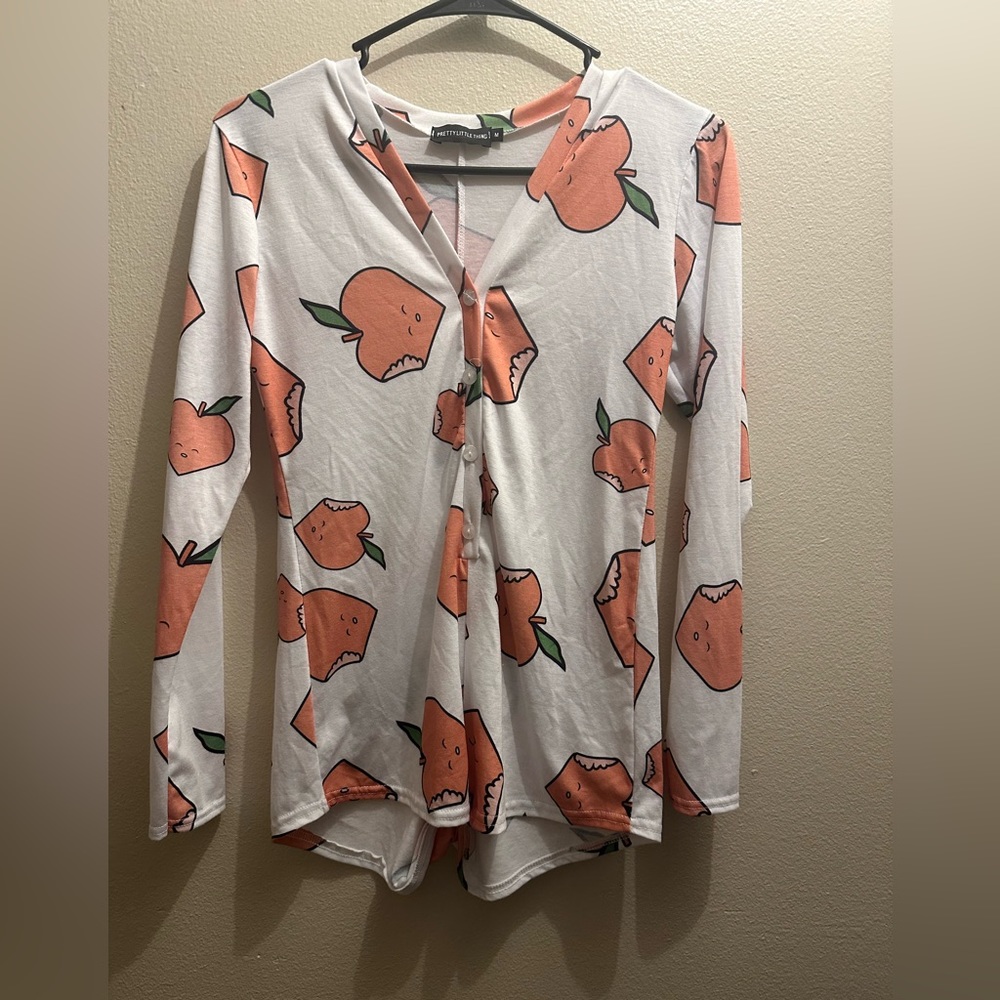 White Peachy Printed PJ Romper - Picture 2 of 3